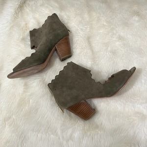 Anthropologie Scalloped suede D’orsay heels